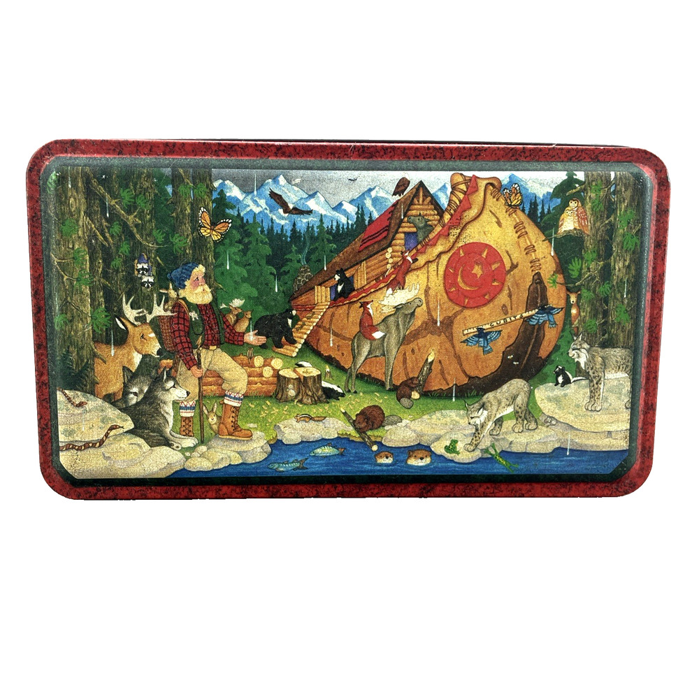 HTF Tin Box Noah's Arc Folklore Wildlife Americana Cubits Lumberjack‎ Gabincore